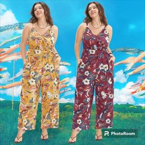 Floral Belted Pocket Wrap Cami Jumpsuit wide leg
